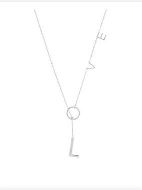 Love Lariat Necklace with Initial Charms - Silver